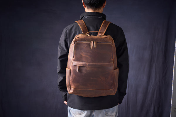 Crazy Horse Leather Backpack Men Laptop Backpack Handmade Travel