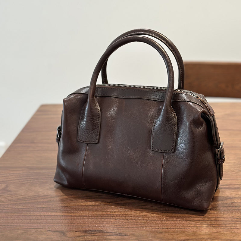 Full Grain Leather Women Boston Bag, Leather Top Handle Bag, Women's L