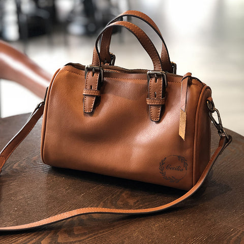 Leather Women Boston Bag, Women's Full Grain Leather Shoulder Bag, Leather Top Handle Bag