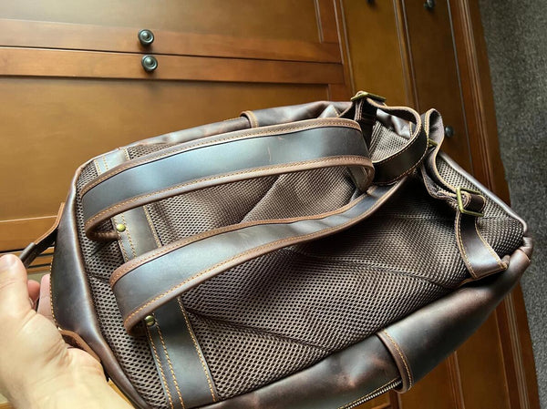 Crazy Horse Leather Backpack Men Laptop Backpack Handmade Travel