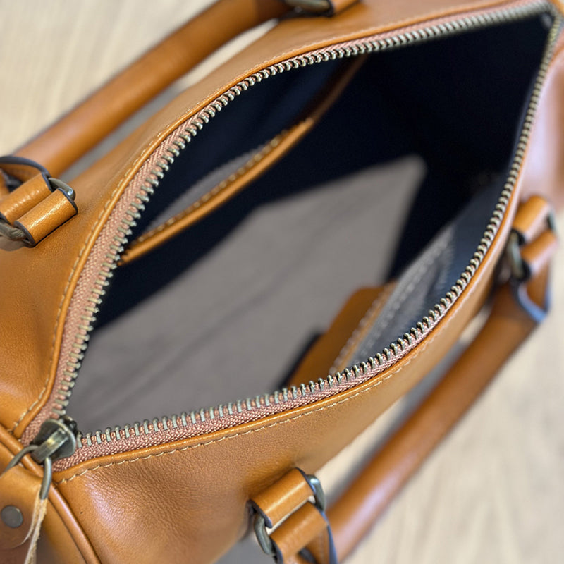 Women's Small Leather Boston Bag, Full Grain Leather Satchel