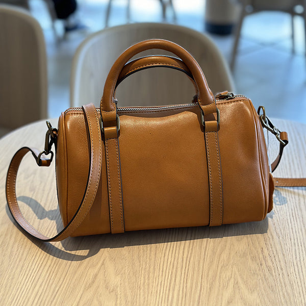 Women's Small Leather Boston Bag, Full Grain Leather Satchel