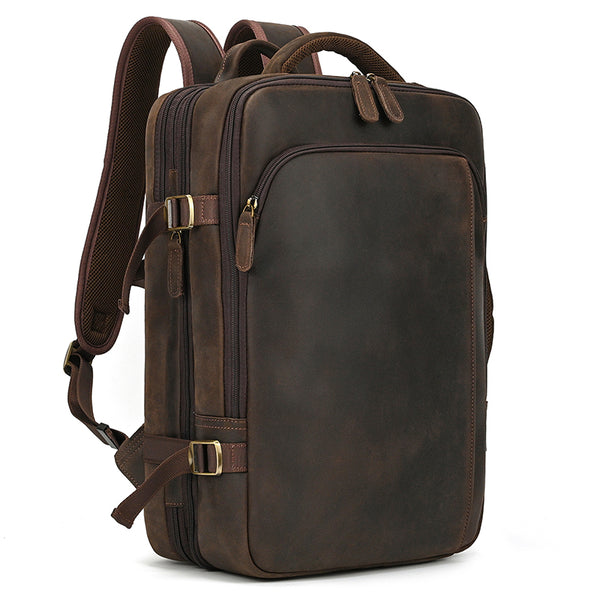 Full Grain Leather Travel Backpack Mens Large Leather Backpack Laptop ...