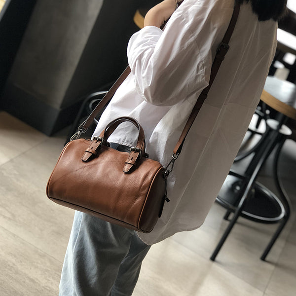 Leather Women Boston Bag, Women's Full Grain Leather Shoulder Bag