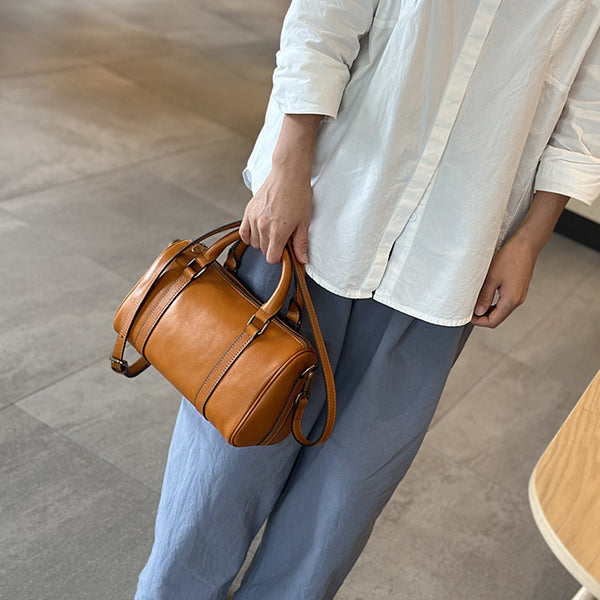 Women's Small Leather Boston Bag, Full Grain Leather Satchel