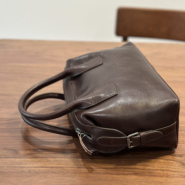 Full Grain Leather Women Boston Bag, Leather Top Handle Bag