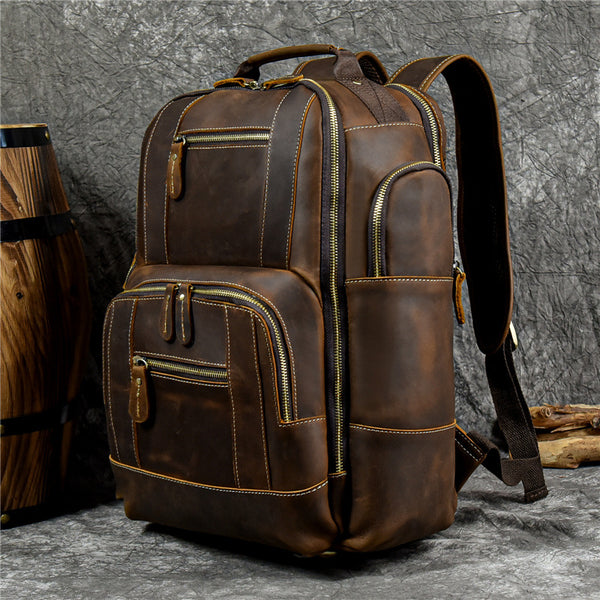 americana leather zip top backpack orvis Vintage Leather Backpack Full Grain Crazy Horse Leather Travel Backpack Large Laptop Backpack Retro Rucksack