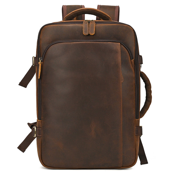 buy leather backpack laptop Full Grain Leather Travel Backpack Mens Large Leather Backpack Laptop Backpack Convertible Handbag Dark Brown