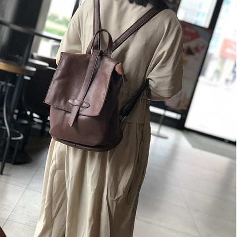 Genuine Leather Backpack Purse for Women, Leather Backpack for School, Full Grain Leather Handmade Bag