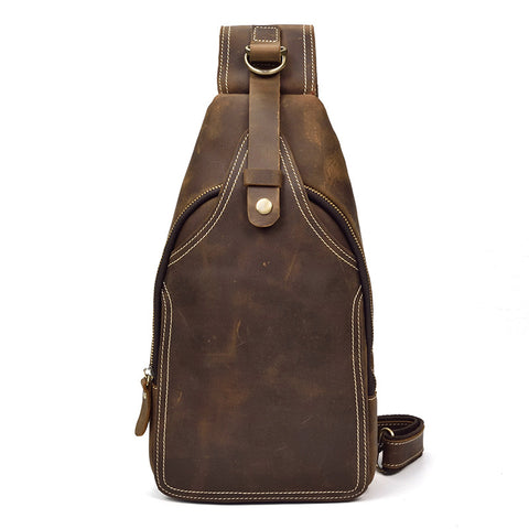 Rustic Leather Backpack Single Strap Chest Bag Travel Sport Use Bag 2038