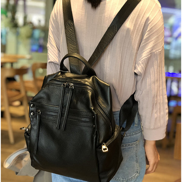 coolest leather backpacks Women's Genuine Leather Backpacks, Best Leather Women's Backpack for School, Full Grain Leather Backpack for Women Black