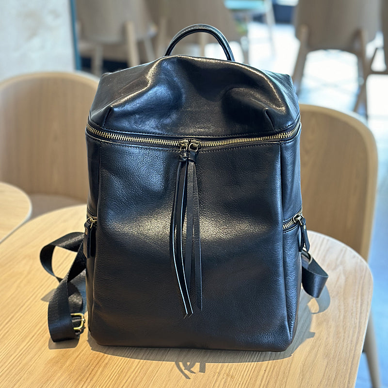 Large Women's Genuine Leather Backpacks, Handmade Vintage School Backpack for Women Black