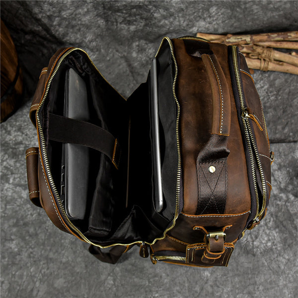 Crazy Horse Leather Travel Backpack Men Leather Laptop Backpack