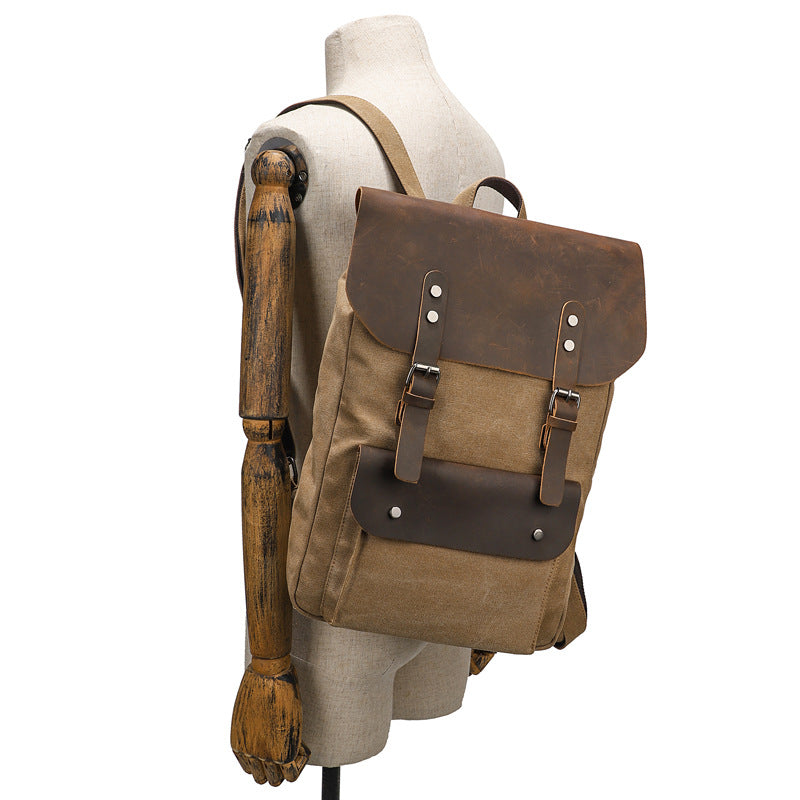 classic canvas leather backpack Canvas And Leather Backpack Vintage Waxed Canvas Travel Backpack Waterproof Flap Cover Canvas Laptop Backpack Camera Backpack Army Green