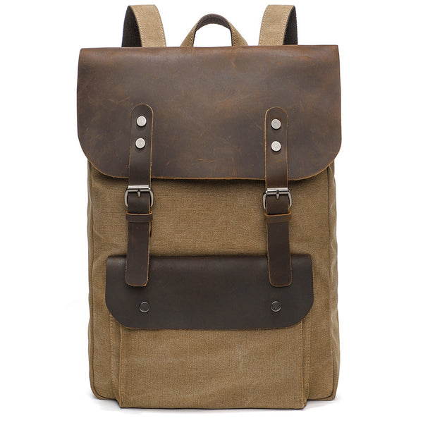 Canvas And Leather Backpack Vintage Waxed Canvas Travel Backpack Waterproof Flap Cover Canvas Laptop Backpack Camera Backpack