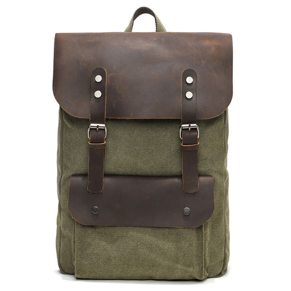 canvas and leather business backpack Canvas And Leather Backpack Vintage Waxed Canvas Travel Backpack Waterproof Flap Cover Canvas Laptop Backpack Camera Backpack Coffee