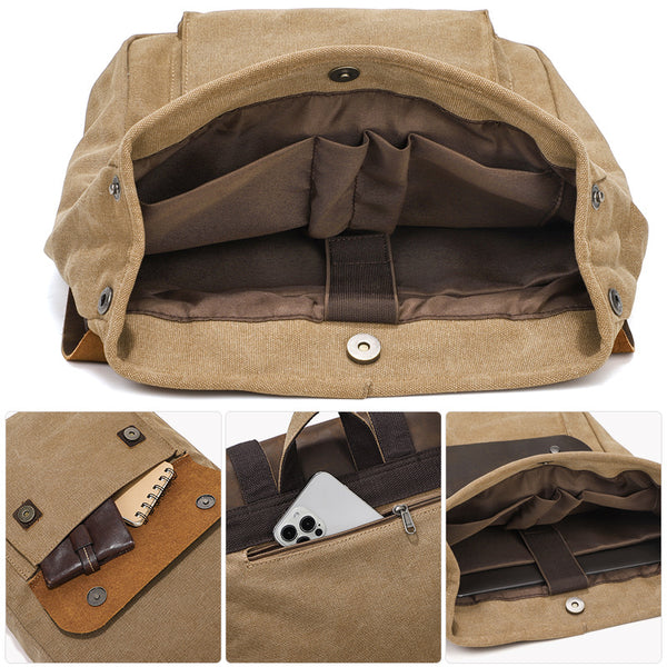 canvas leather backpack small Canvas And Leather Backpack Vintage Waxed Canvas Travel Backpack Waterproof Flap Cover Canvas Laptop Backpack Camera Backpack Coffee