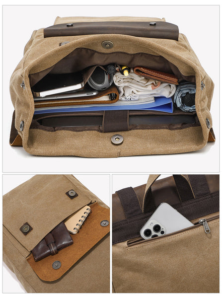 bill roms vintage canvas and leather backpack Canvas And Leather Backpack Vintage Waxed Canvas Travel Backpack Waterproof Flap Cover Canvas Laptop Backpack Camera Backpack Coffee