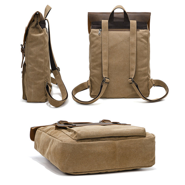 canvas check and leather backpack Canvas And Leather Backpack Vintage Waxed Canvas Travel Backpack Waterproof Flap Cover Canvas Laptop Backpack Camera Backpack Coffee