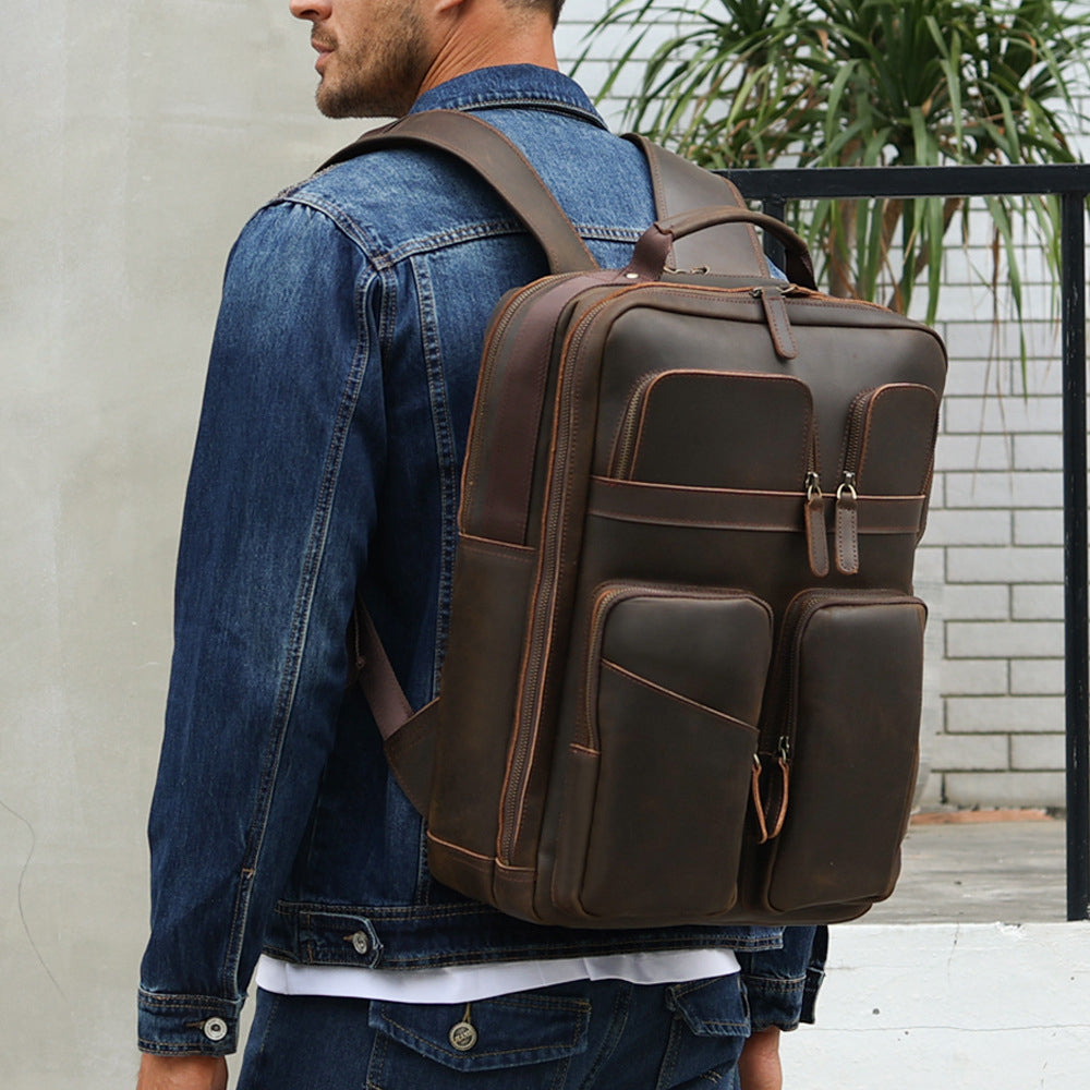 Crazy Horse Leather Backpack Handmade Leather Rucksack Large Leather L – RockCow Leather Studio