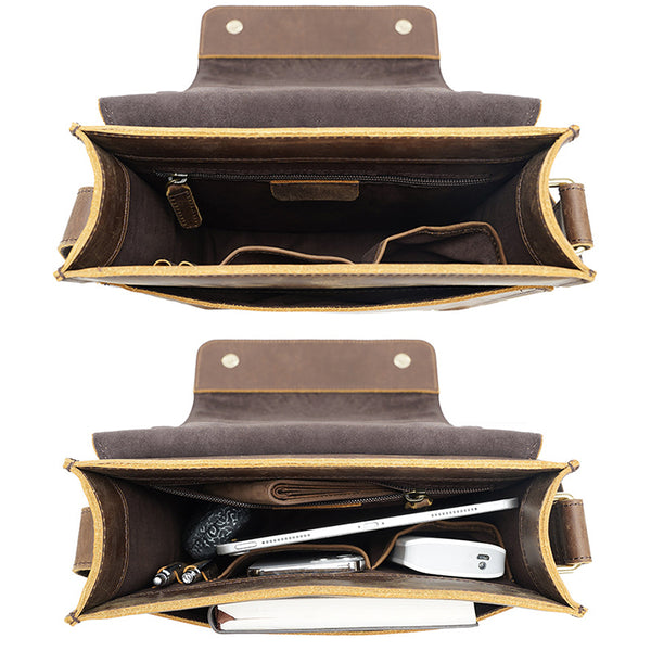 Crazy Horse Leather Bags For Men Handmade Leather Messenger Bags