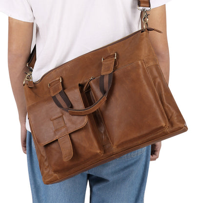 Crazy Horse Leather Briefcase Retro Tote Bag Handmade Shoulder Messenger Bag