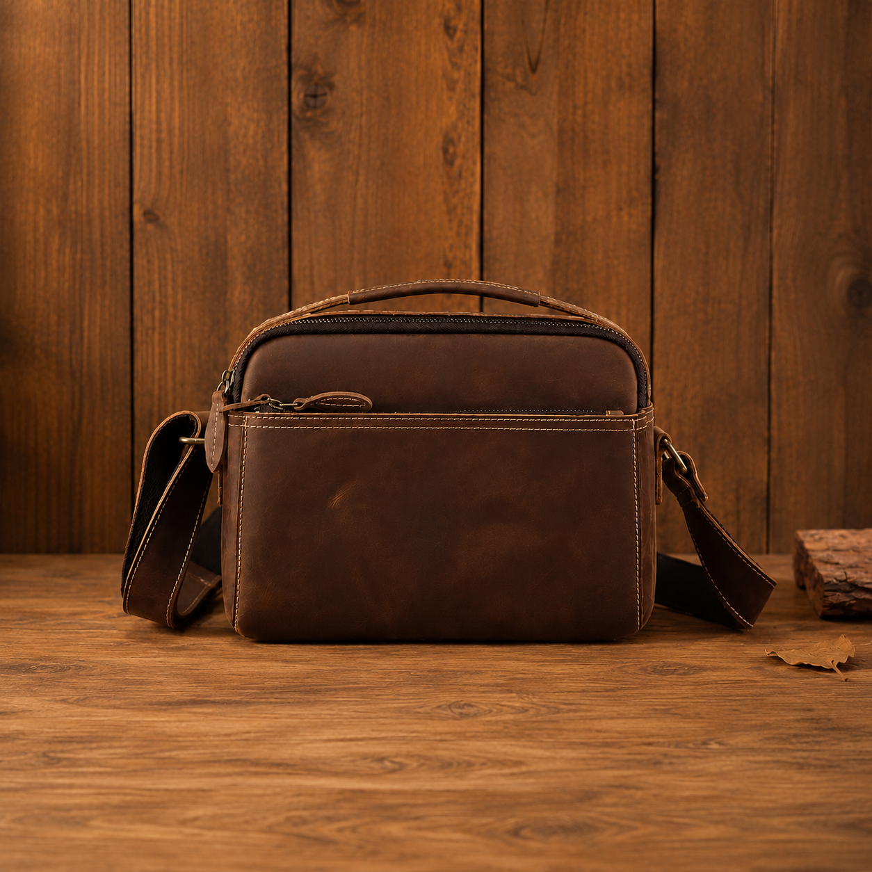 Crazy Horse Leather Crossbody Bag for Men, Premium Casual Commuter