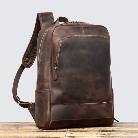 Top Grain Leather Backpack,  Oil Wax School Bag, Casual Shoulder Bag For  Men 7347