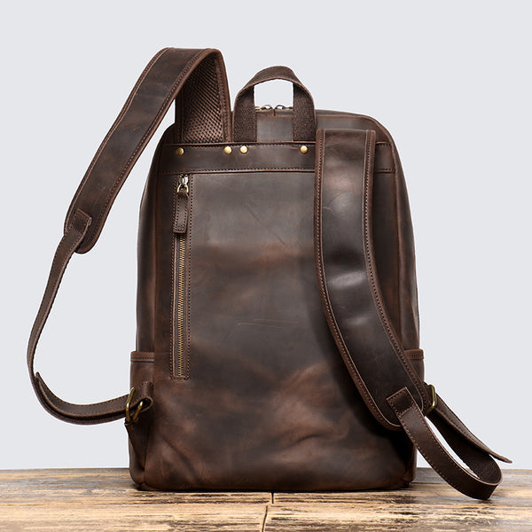 Top Grain Leather Backpack, Oil Wax School Bag, Casual Shoulder Bag Fo – RockCow Leather Studio Top Grain Leather Backpack, Oil Wax School Bag, Casual Shoulder Bag Fo – RockCow Leather Studio