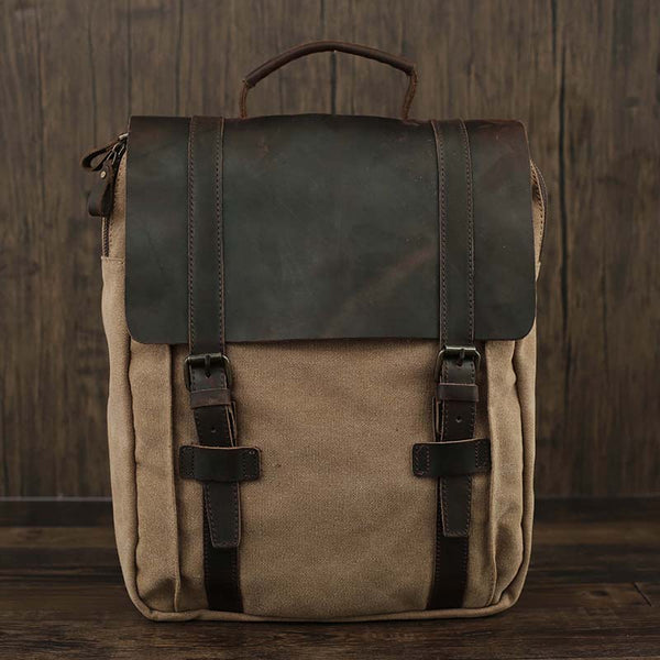 Flash Sale Canvas Leather Backpack Vintage Canvas Laptop Bag School Bag Unisex Canvas Travel Backpack