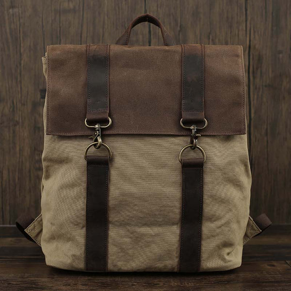 Flash Sale Canvas Leather Laptop Backpack Top Flap Canvas Travel Backpack Vintage Canvas Outdoor Backpack