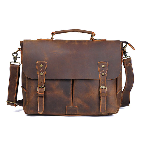 Full Grain Leather Briefcase Men's Leather Messenger Bag Handmade Laptop Bag Crossbody Shoulder Bag Top Handle Business Bag