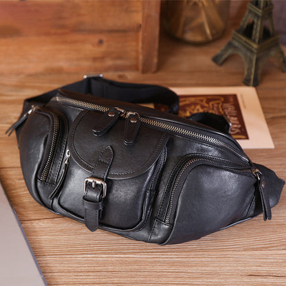 Full Grain Leather Crossbody Bag Retro Sling Bag Stylish Daily Pack Mens Leather Shoulder Bag Leather Chest Pack