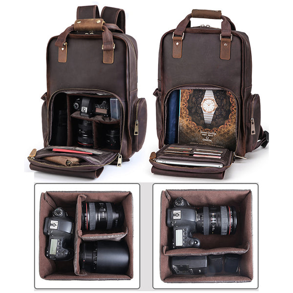 camera backpacks genuine leather Vintage Leather Backpack Full Grain Crazy Horse Leather Travel Backpack Large Laptop Backpack Retro Rucksack