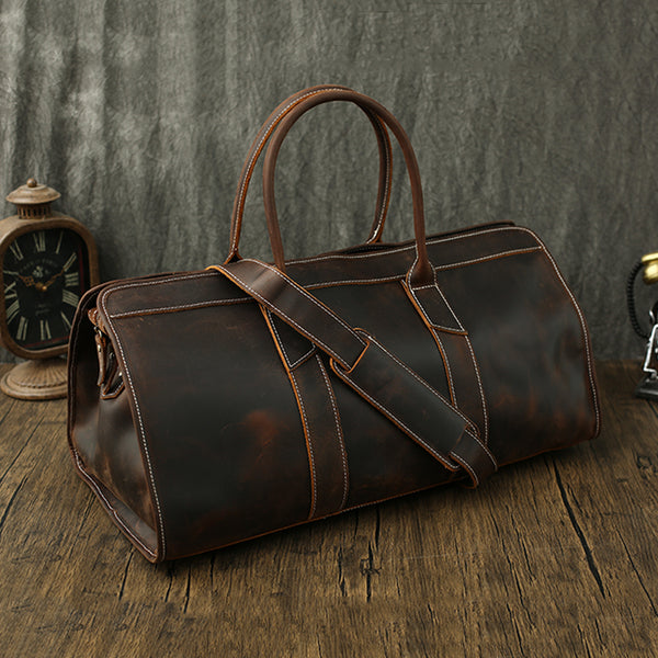 Full Grain Leather Duffel Bag Mens Travel Bag Leather Weekend Luggage Bag Handmade Carry-on Bag