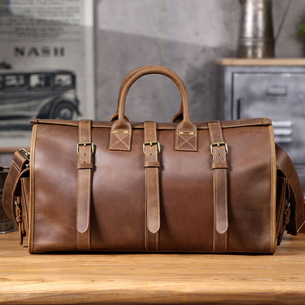 leather gear bag Full Grain Leather Duffle Bag Handmade Leather Weekender Gym Bag Vacat – RockCow Leather Studio