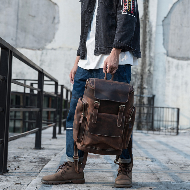 backpack leather jacket Full Grain Laptop Large Capacity School Backpack Men – RockCow Leather Studio Size:5 Gallons How Much Line To Leather Bags For Woman DESIGNED FOR LIFE IN