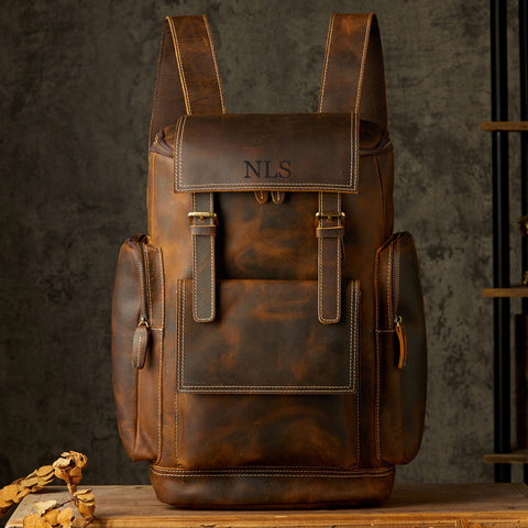 Personalized Brown full grain leather backpack