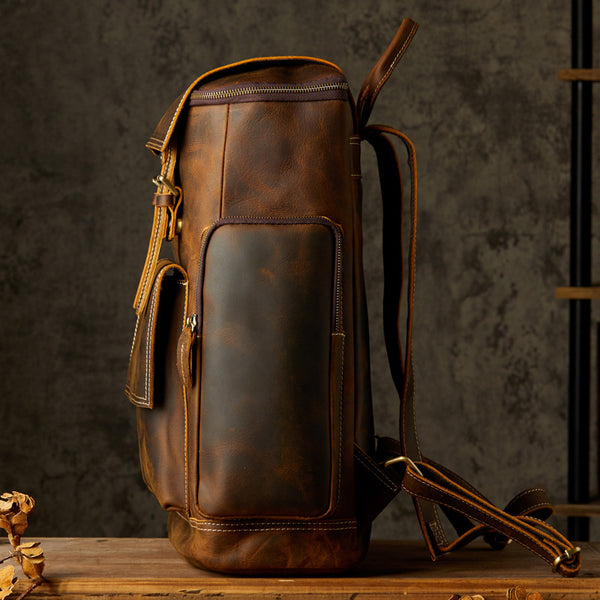 Full Grain Leather Laptop Backpack Large Capacity School Backpack Men ...