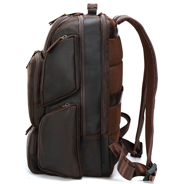 crazy horse men's leather backpack Full Grain Leather Large Travel Backpack Crazy Horse Leather Retro Bac – RockCow Leather Studio
