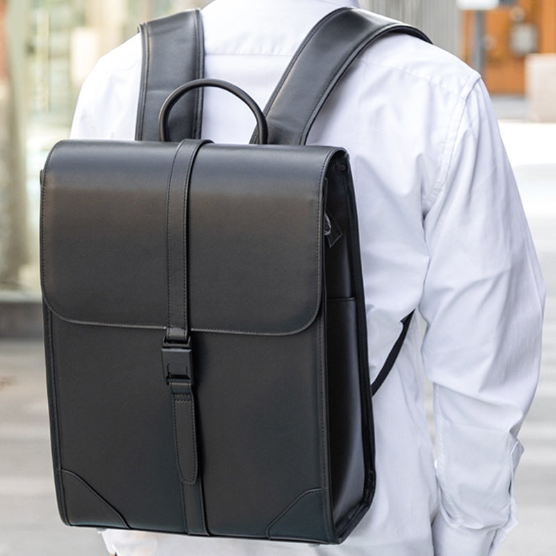 Full Grain Leather Men's Business Backpack 14 inch Laptop Backpack Bla – RockCow Leather Studio