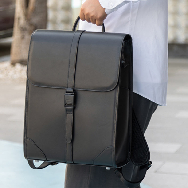 Full Grain Leather Men's Business Backpack 14 inch Laptop Backpack Bla – RockCow Leather Studio