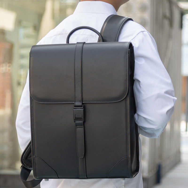 Full Grain Leather Men's Business Backpack 14 inch Laptop Backpack Bla – RockCow Leather Studio