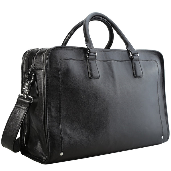 Full Grain Leather Mens Briefcase 17 Inch Leather Laptop Bag Mens Large Business Shoulder Bag Messenger Bag