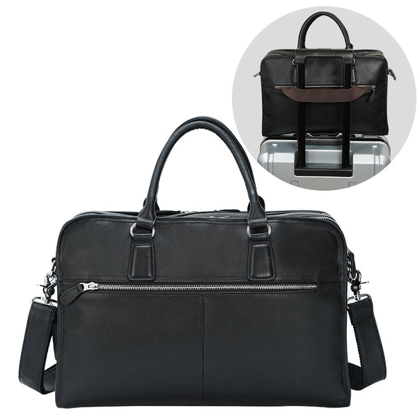 Men's Leather Messenger Bag | Fits 17.3" Laptop | Vintage PU Leather, Water Resistant | Briefcase & Satchel Style (Black)