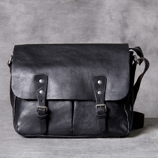 Full Grain Leather Messenger Bag Mens Leather Shoulder Bag Vintage Han – RockCow Leather Studio