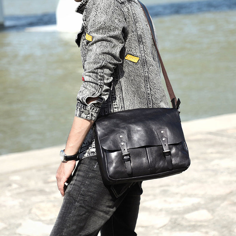 Full Grain Leather Men's Shoulder Bag Vintage Handmade Leather Messeng –  ROCKCOWLEATHERSTUDIO