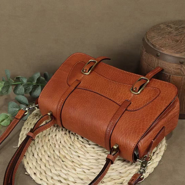Buy S-ZONE Small Genuine Leather Top Handle Handbags for Women Shoulder Bag  Crossbody Purse, A-brown-medium, Medium at Amazon.in