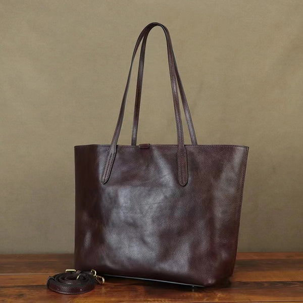 Full Grain Leather Tote Classic Everyday Use Tote Bag Work Student Bag Leather Shoulder Bag For Women