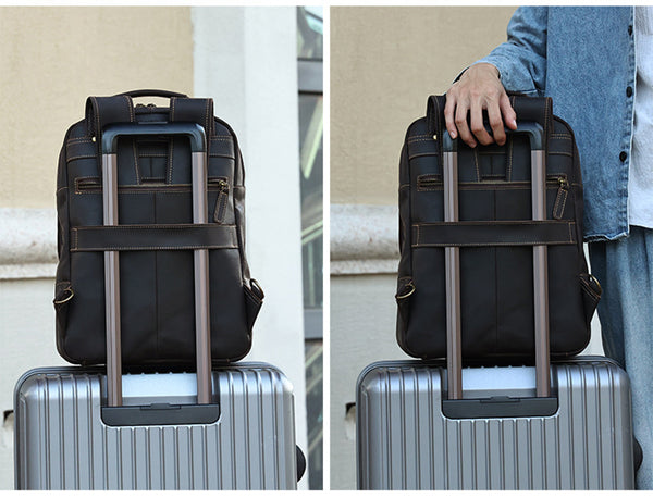 Full Grain Men's Leather Backpack Retro 15-inch Laptop Backpack